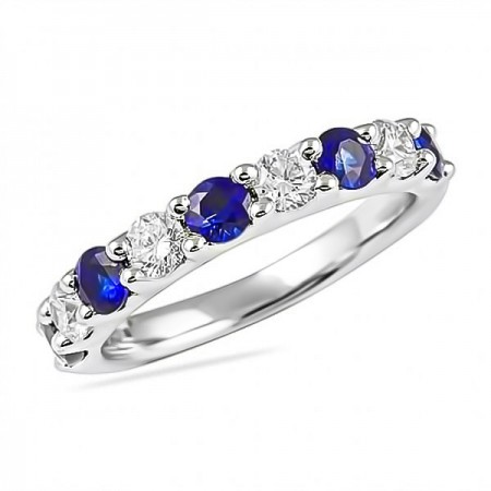 Sapphire And Diamond White Gold U-Shape Wedding Band angle