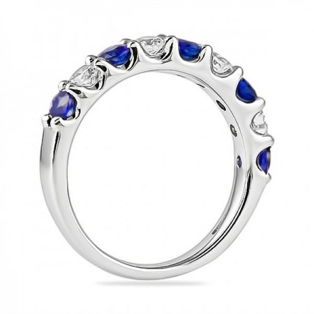 Sapphire And Diamond White Gold U-Shape Wedding Band angle
