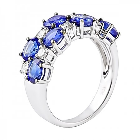 Oval Sapphire and Round Diamond Wedding Band flat
