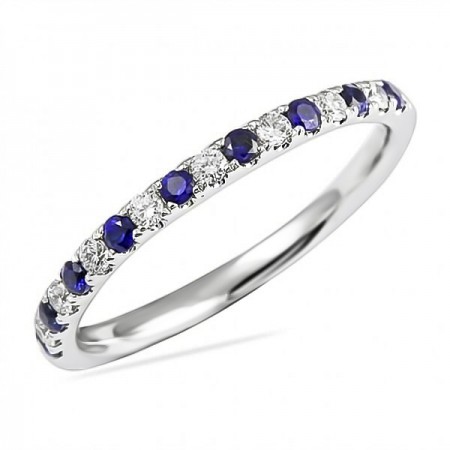 Sapphire and Diamond White Gold Pave Wedding Band angle