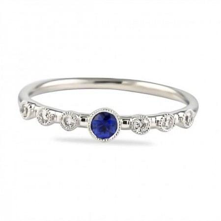sapphire and Diamond Bezel Set Stacking Ring 