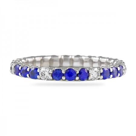 Sapphire and Diamond Shared Prong Eternity Band flat