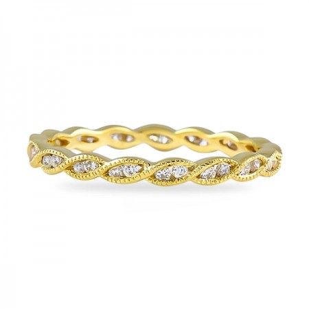 .30ct Round Diamond Yellow Gold Wavy Bezel Band flat