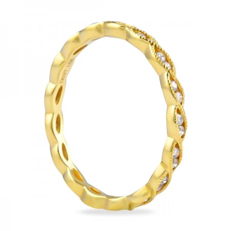 .30ct Round Diamond Yellow Gold Wavy Bezel Band flat