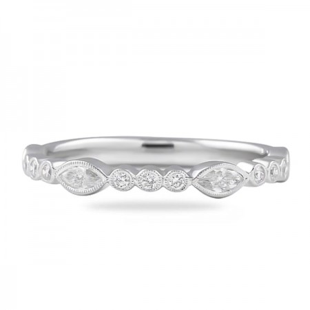 Marquise and Round Diamond Bezel Set Wedding Band flat