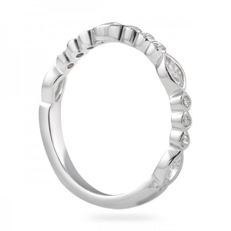 Marquise and Round Diamond Bezel Set Wedding Band flat