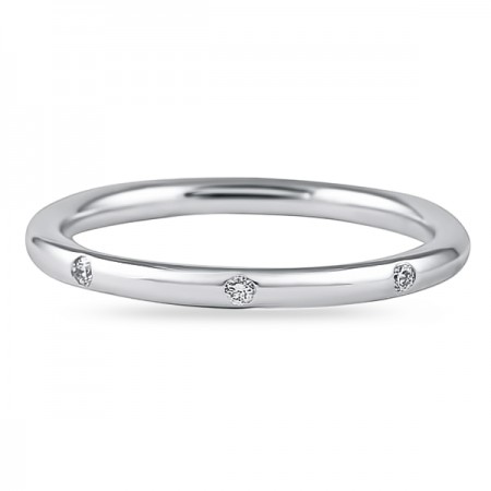 Round Diamond Burnished Set Wedding Band yh