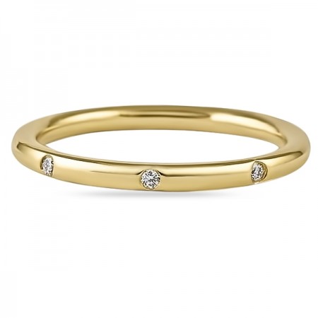 Round Diamond Burnished Set Wedding Band yh