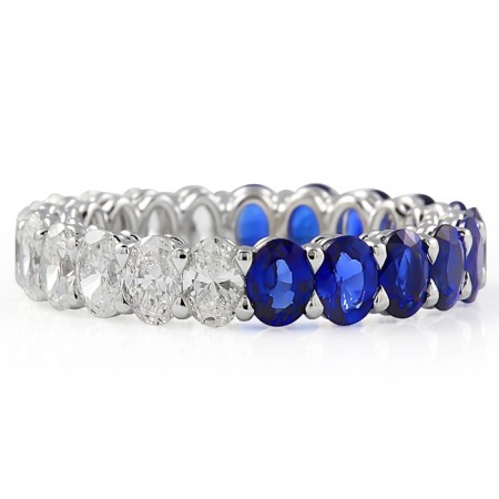 Oval Shape Half Diamond & Sapphire Eternity Band flat