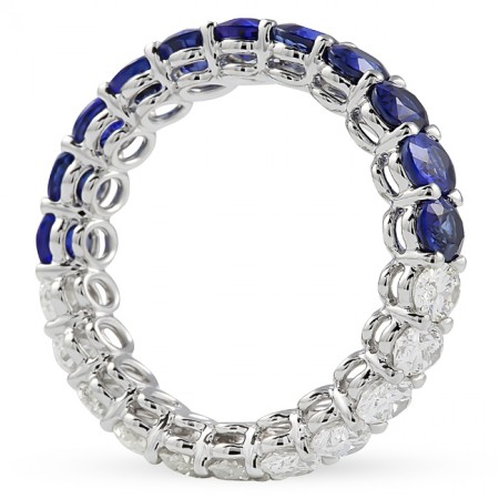 Oval Shape Half Diamond & Sapphire Eternity Band flat