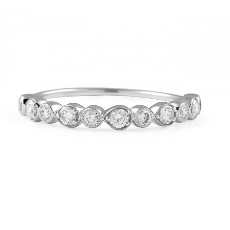 Alternating Pear and Round Diamond Bezel Halfway Band flat