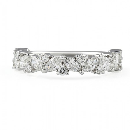 Angled Marquise and Round Diamond Halfway Band flat