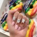 3.08 carat Oval Lab Diamond Pave Prong Engagement Ring rainbow