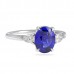 Blue Oval Sapphire and Diamond Three-Stone Ring flat