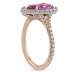 pink sapphire halo engagement ring with rose gold band side profile view