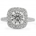 Round Moissanite in Cushion Halo Engagement Ring white gold pave diamond band
