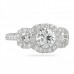three stone cushion halo engagement ring 